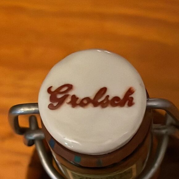 Antique Grolsch amber brown beer bottle w/porcelain flip swing top marked - Picture 9 of 15